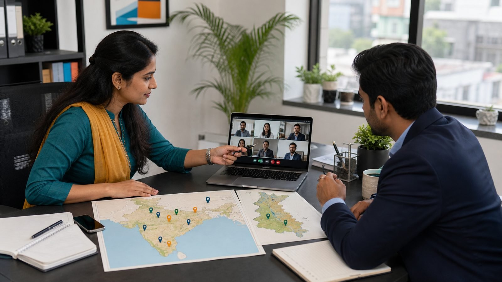 Map and digital workspace representing the GTI business presence in Hooghly, West Bengal