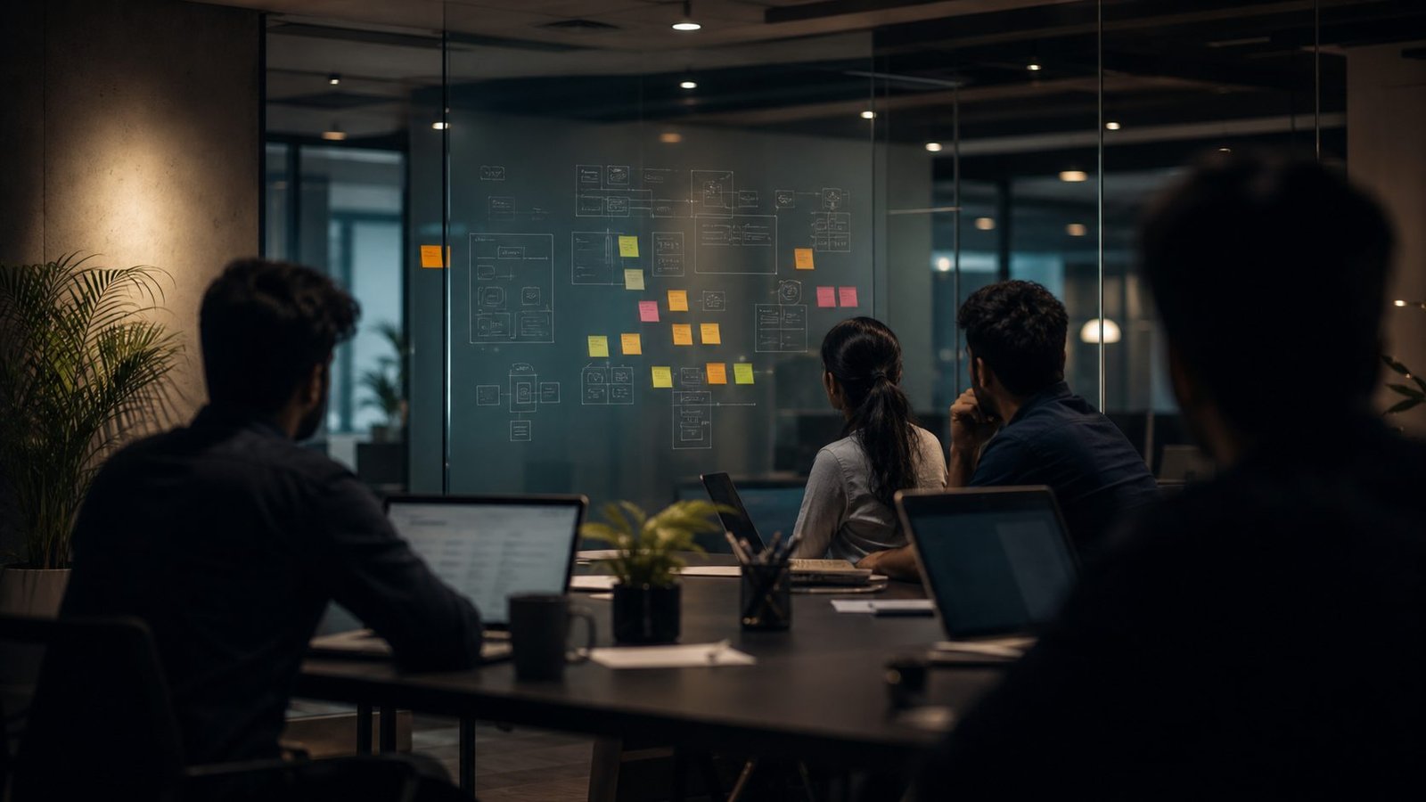 Technology team planning software and connected systems in a collaborative workspace