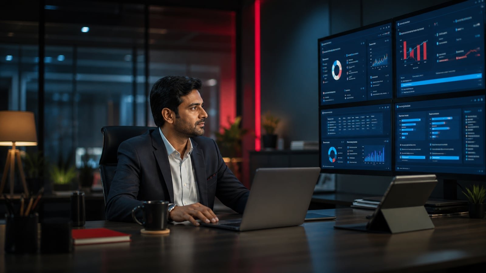 Business team reviewing connected records, priorities, and reports across one operating system