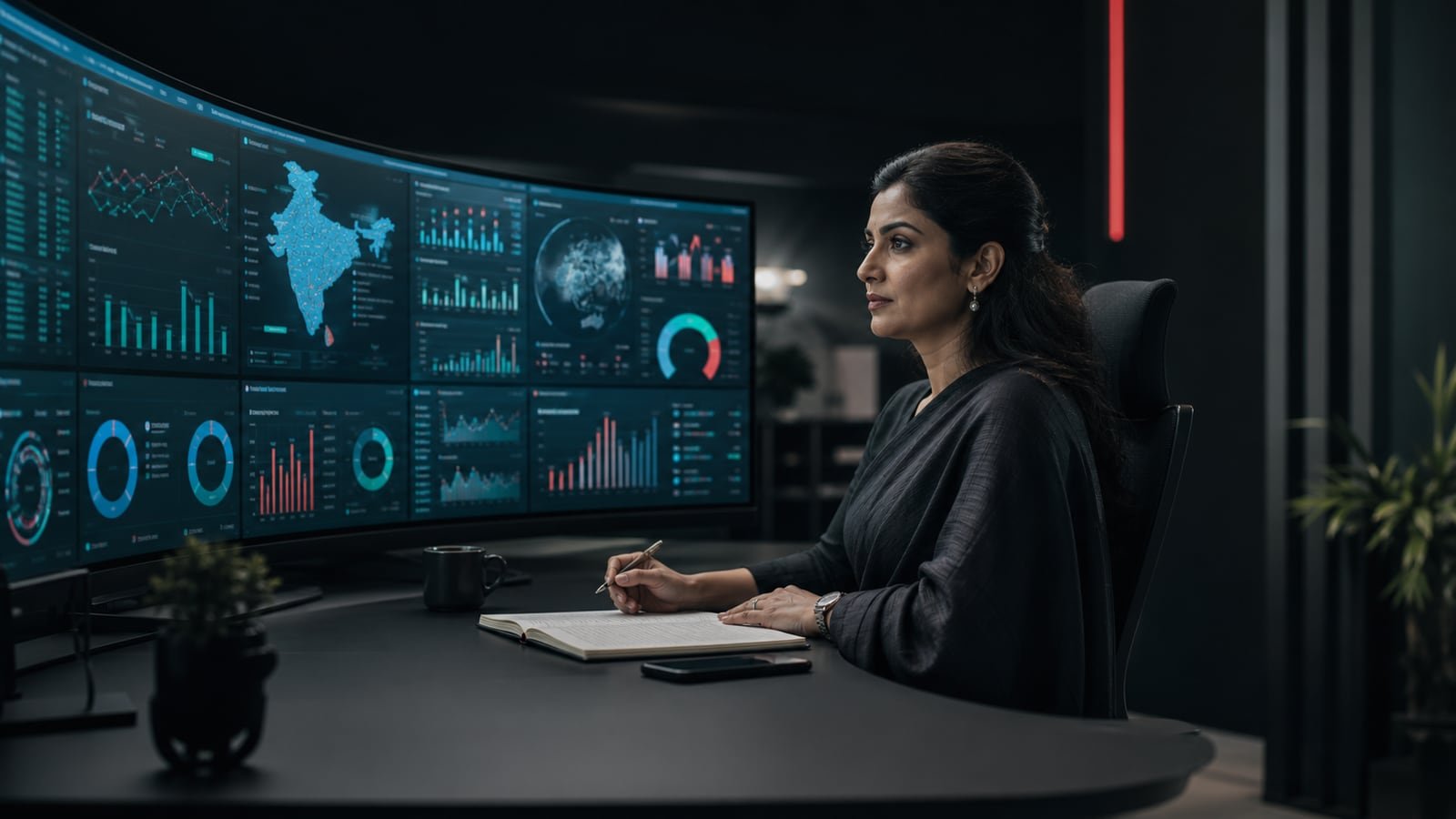 Technology team reviewing connected operational priorities in a command centre