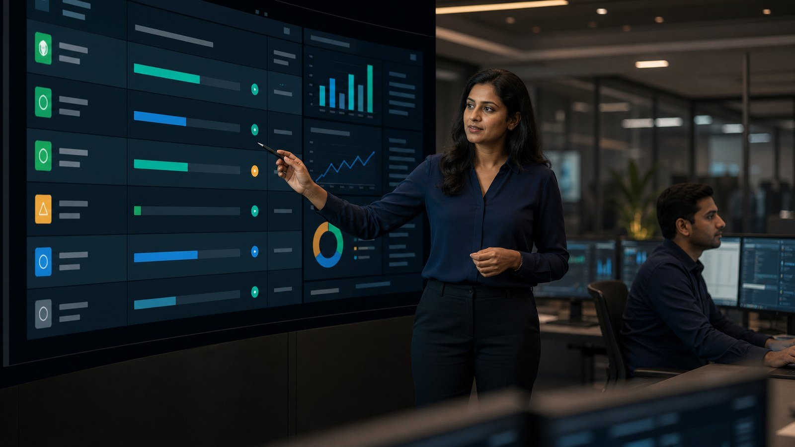 Operations lead reviewing inquiries, work status, and decision signals in one command view