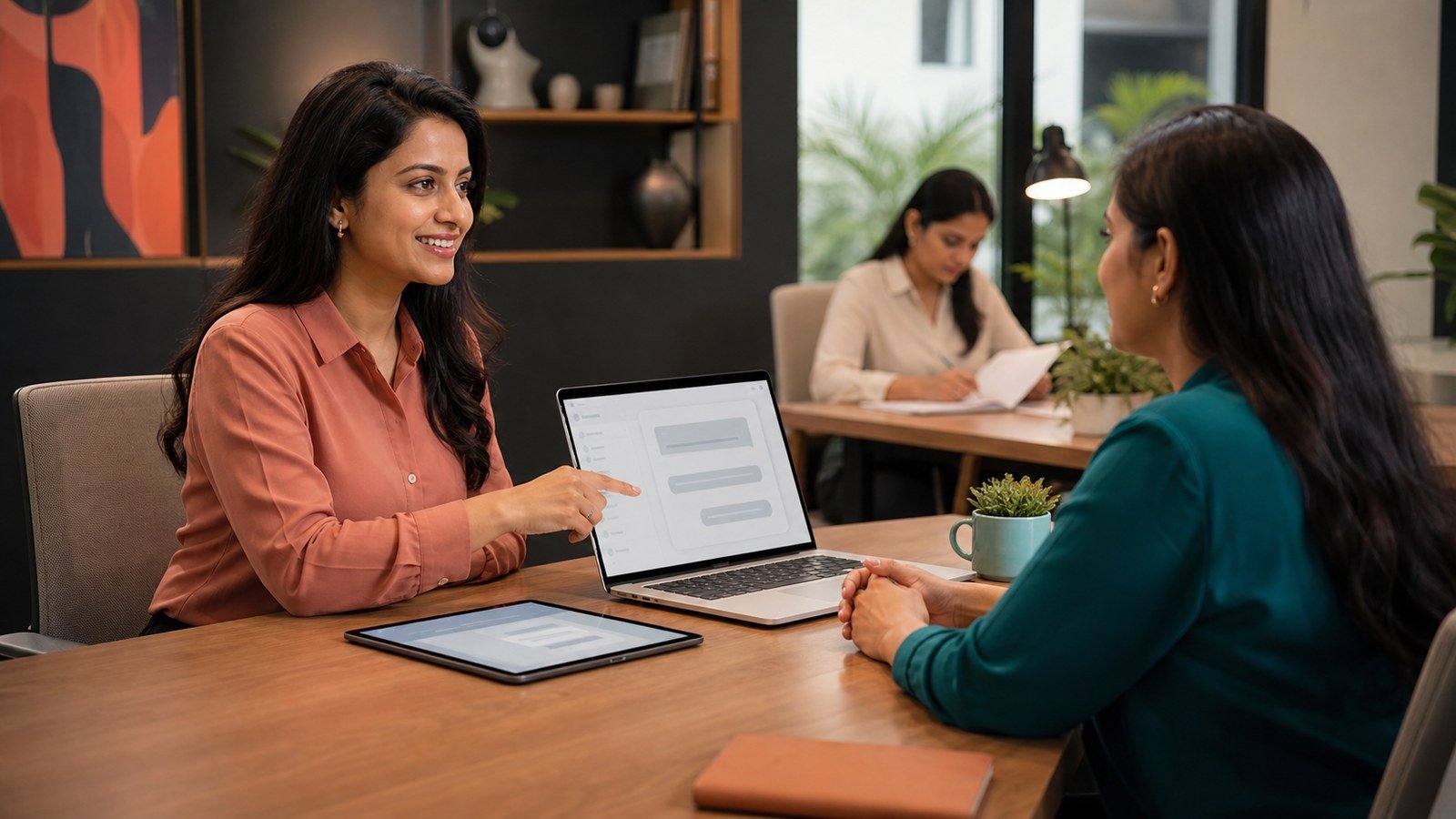 Client solutions specialist discussing a new business requirement with a founder